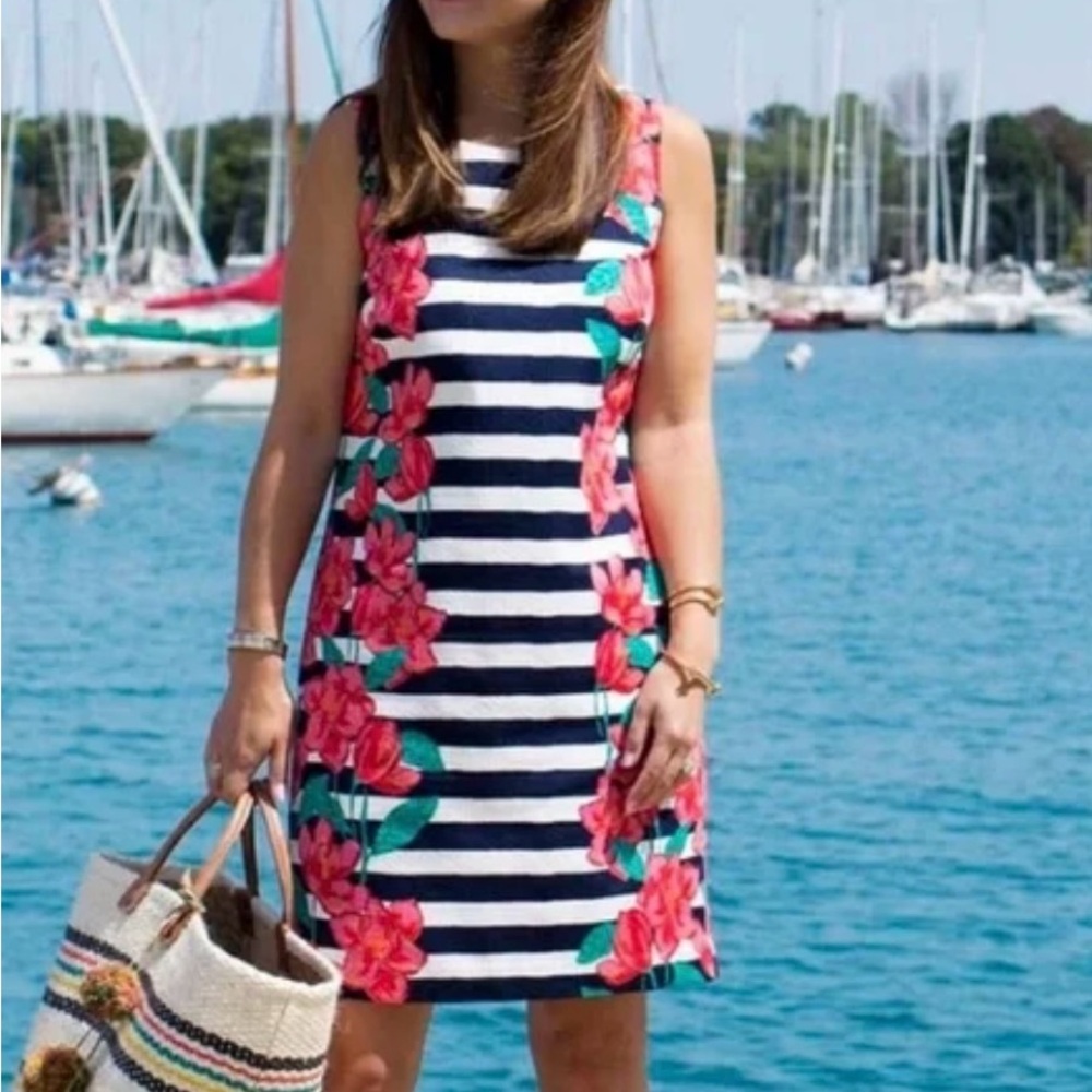 Vineyard Vines Magnolia Striped Floral Sleeveless Cotton Dress 10